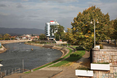 Embankment of Nisava Nishava river in Nis. Serbiaのeditorial素材