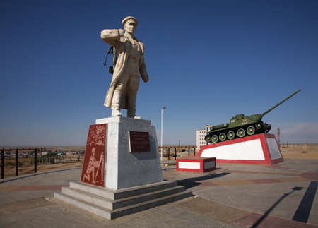 Monument to Dashiyn Danzanvaanchig and tank SU-100 in Sainshand. Mongoliaのeditorial素材