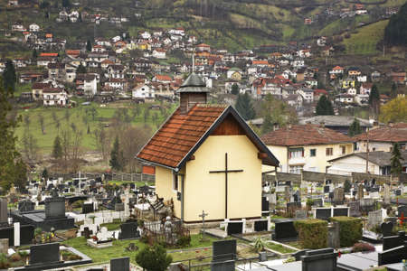 Chapel at Christian cemetery. Jajce. Bosnia and Herzegovinaのeditorial素材