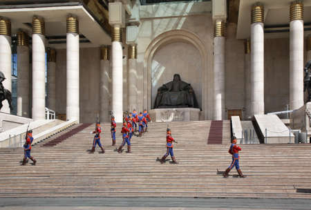 Guard of honor near Government Palace on Grand Chinggis Khaan square in Ulaanbaatar. Mongoliaのeditorial素材