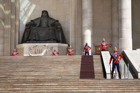 Guard of honor near Government Palace on Grand Chinggis Khaan square in Ulaanbaatar. Mongoliaのeditorial素材