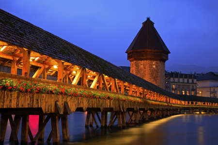 Kapellbrucke - Chapel Bridge over Reussin in Lucerne. Switzerlandの写真素材