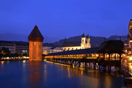 Kapellbrucke - Chapel Bridge over Reussin in Lucerne. Switzerlandの写真素材