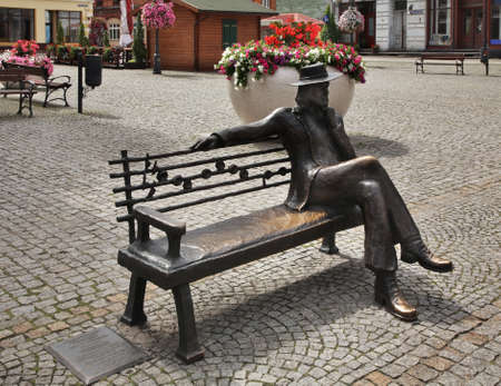 Czeslaw Niemen bench on John Paul II square in Swiebodzin. Polandのeditorial素材