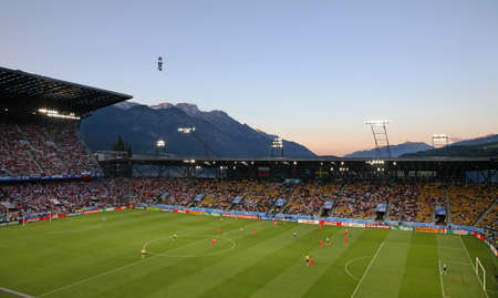 Stadium in Innsbruck. Match Russia - Sweden. Tyrol. Austriaのeditorial素材
