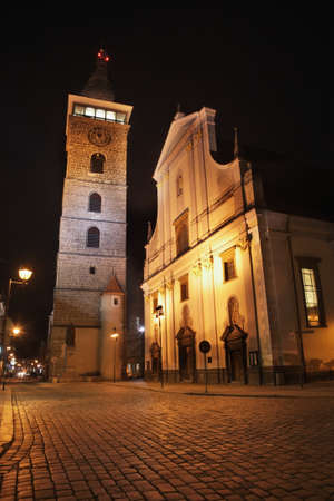 Black Tower and St. Nicholas Cathedral in Ceske Budejovice. Czech Republicの写真素材