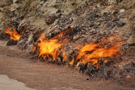 Burning mountain in Yanar Dag near Baku. Azerbaijan