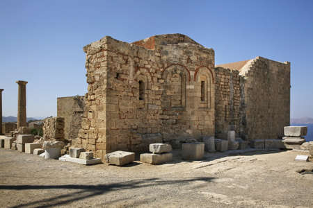Acropolis in Lindos. Church of St. John. Rhodes island. Greeceの写真素材