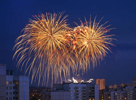 Firework in Yuzhnoye Butovo District (Southern Butovo). Moscow. Russia