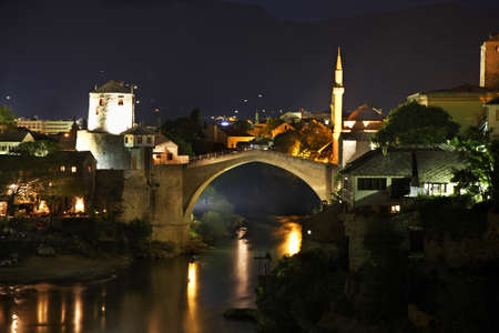 Old bridge in Mostar at night. Bosnia and Herzegovinaの写真素材