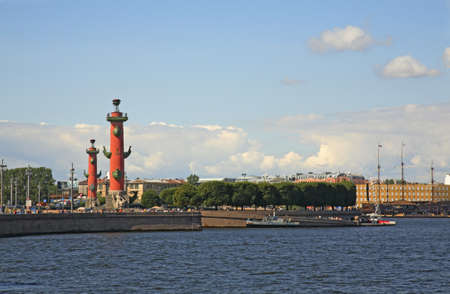 Rostral Columns at Spit of Vasilyevsky (Basil) island in Saint Petersburg. Russiaのeditorial素材