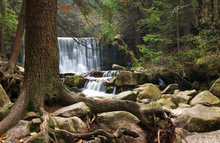 Wild waterfall at Karkonosze mountains near Karpacz. Polandの写真素材
