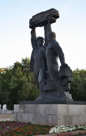 Sculpture Glory of Miner (Shakhteorskaya Slava) in Karaganda. Kazakhstanのeditorial素材