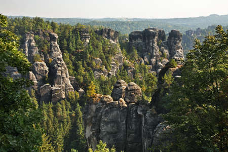 Bastei at Elbe sandstone mountains near Rathen village. Saxon Switzerland National Park. Germanyの写真素材
