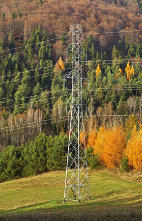 Power line near Zlockie village. Muszyna district. Polandの写真素材