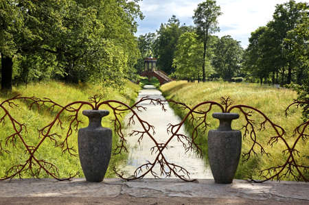 Great Chinese Bridge at Alexander Park in Tsarskoye Selo (Tsar Village) near Saint Petersburg. Russiaの写真素材