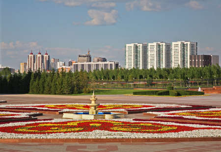 Fountain in front of Akorda - Ak Orda Presidential Palace in Astana. Kazakhstanのeditorial素材