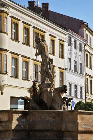 Fontain of Neptun at Lower square (Dolni namesti) in Olomouc. Moravia. Czech Republicの写真素材