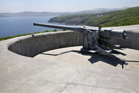 Novosiltsevskaya coast battery in Vladivostok fortress. Russian island. Russiaのeditorial素材