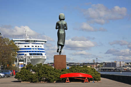 Sculpture of woman on embankment in Helsinki. Finlandのeditorial素材