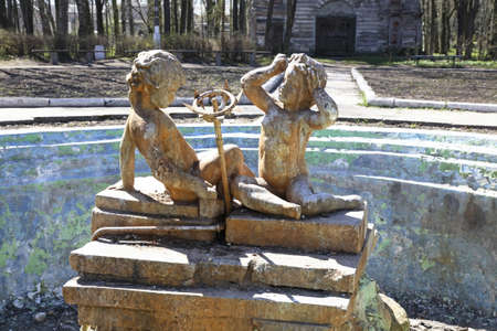 Abandoned fountain at main park in Ostashkov. Russiaの写真素材
