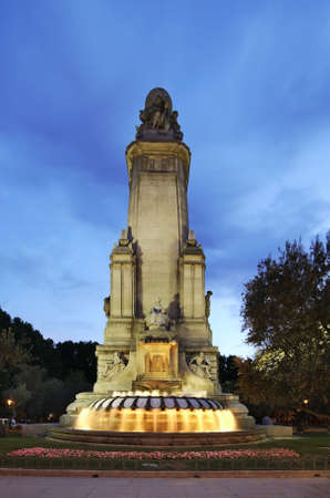 Cervantes Monument at Plaza de Espana in Madrid. Spainのeditorial素材