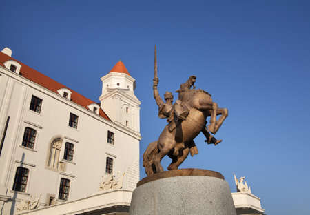 Monument to Svatopluk I of Moravia near Bratislava Castle. Slovakiaのeditorial素材