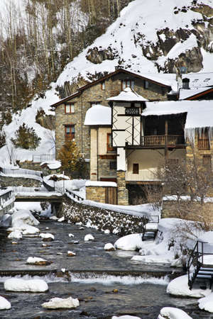 Embankment of Valira d Orient  river in la Cortinada. Andorra