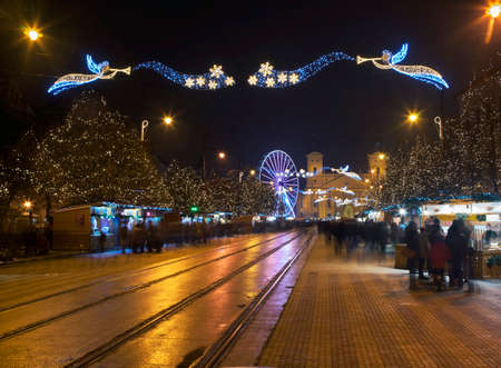 Holiday decorations of Kossuth square in Debrecen. Hungaryのeditorial素材