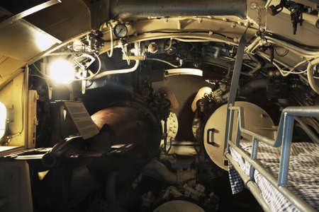 Interior of submarine - museum Vesikko in Suomenlinna fortress near Helsinki. Finland