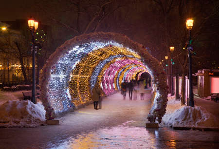Light tunnel at Tverskoy boulevard in Moscow. Russiaのeditorial素材