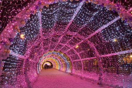 Light tunnel at Tverskoy boulevard in Moscow. Russiaのeditorial素材