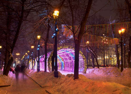 Light tunnel at Tverskoy boulevard in Moscow. Russiaのeditorial素材
