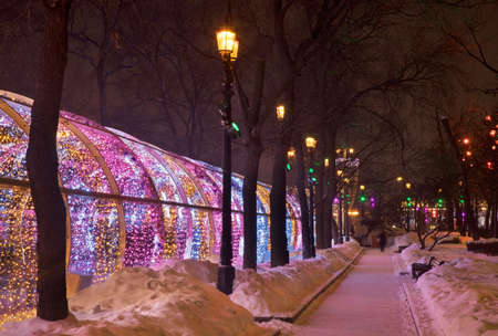 Light tunnel at Tverskoy boulevard in Moscow. Russiaのeditorial素材