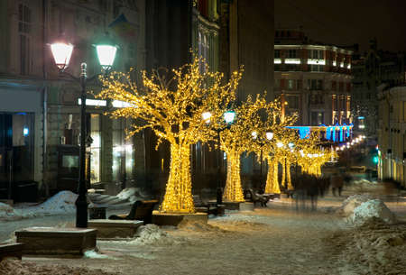 Holiday decorations of Kuznetsky Most street in Moscow. Russiaのeditorial素材