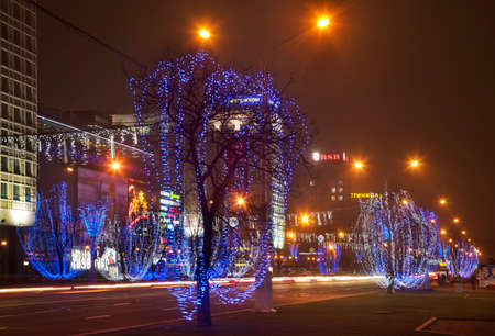 Holiday decorations of avenue of Winners in Minsk. Belarusのeditorial素材