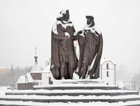 Monument to prince Alexander Nevsky with his wife princess Alexandra in Vitebsk. Belarusのeditorial素材