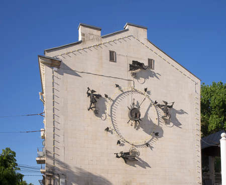 Clock of puppet theatre Jester at Revolution avenue in Voronezh. Russiaのeditorial素材