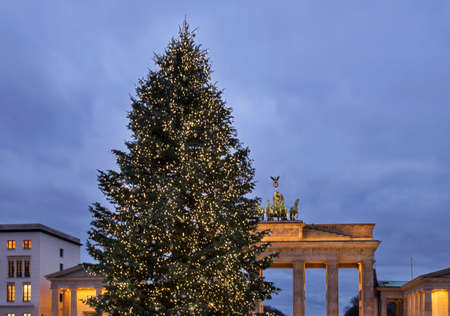 Holiday decorations of Pariser platz in Berlin. Germanyの写真素材