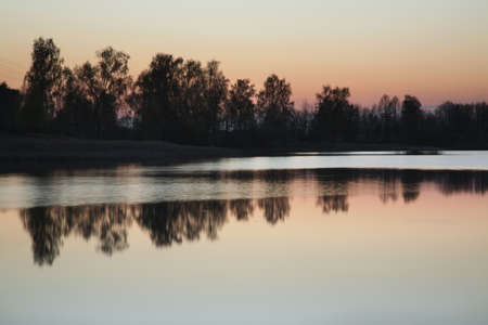 Swan lake in Dubna. Russiaの写真素材
