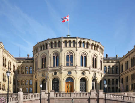 Storting building (Stortingsbygningen) - building of parliament of Norway in Oslo. Norwayのeditorial素材