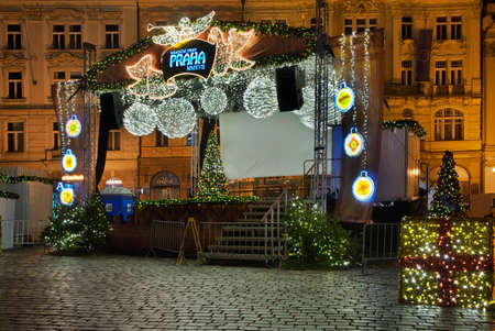 Holiday decorations of Old town square in Prague. Czech republicのeditorial素材