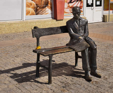 Bench of Robert Bartold at Warszawska street in Ciechanow. Polandのeditorial素材