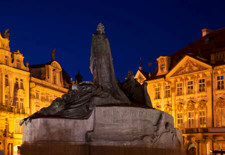Jan Hus Memorial at Old Town square in Prague. Czech Republicのeditorial素材