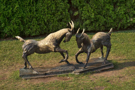 Monument to goats at Frederic Chopin park in Poznan. Polandのeditorial素材