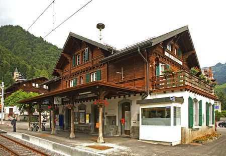 Railway station in Les Avants village. Canton of Vaud. Switzerlandのeditorial素材