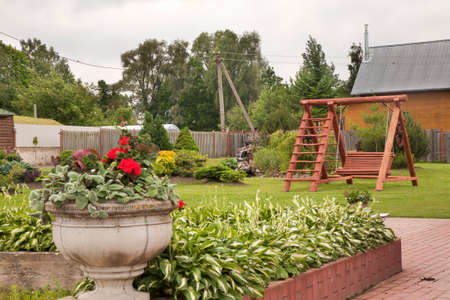 Garden near Vilkaviskis town. Lithuaniaのeditorial素材