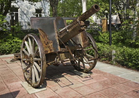 Gun in museum of local lore in Yuzhno-Sakhalinsk. Sakhalin island. Russiaのeditorial素材