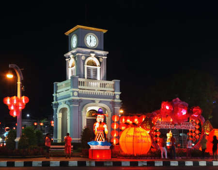 Surin Circle clock tower in Phuket town. Phuket province. Thailandのeditorial素材