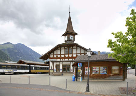 Railway station in Zweisimmen. Canton of Bern. Switzerland.のeditorial素材
